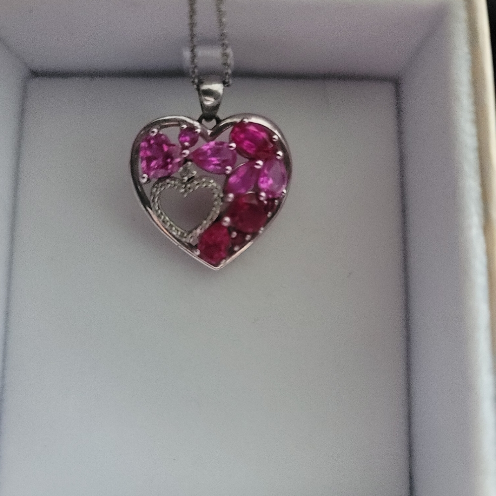 Pink crystal double heart necklace